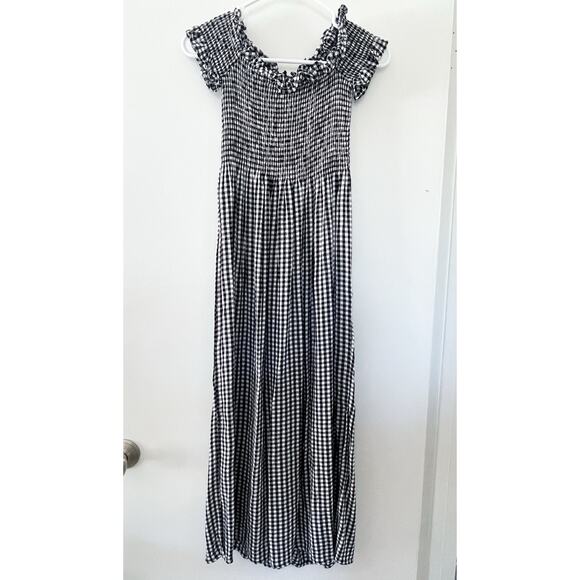Women's Bardot Black and White Smocked Gingham Midi Dress Size 4 XS - Picture 1 of 7